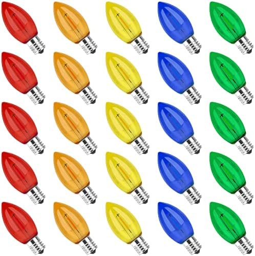 C9 LED Christmas Replacement Bulbs E17 Base Multicolor 25 Pack