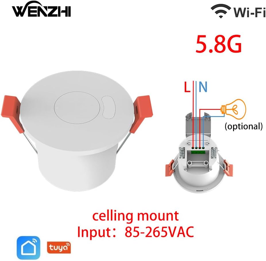 Presence Sensor, WenzhiIoT Smart Motion Sensor WiFi 5.8 GHz Radar MmWave Presence Sensor Movement Body Motion Detection for Lighting 110/220V Wireless Switch Celling Mount Tuya Smart Life Home