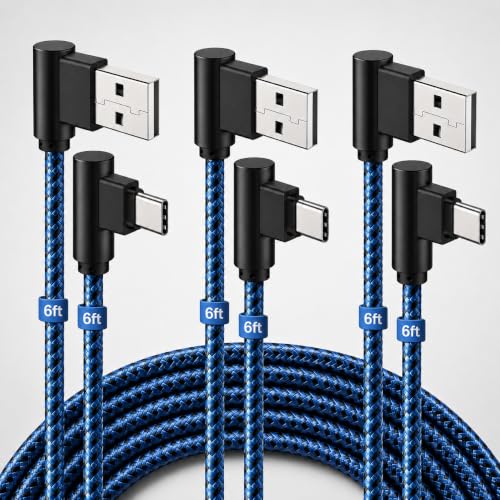 3 Pack 6FT 90 Degree Right Angle Braided Type C Fast Charging Cable USB-C Quick Charger Power Charge Cord for Samsung Galaxy S26 S25 S24 S23 S22 S21 Plus Ultra A17 A16 A15 A27 A26 A57 A56 A37 A36