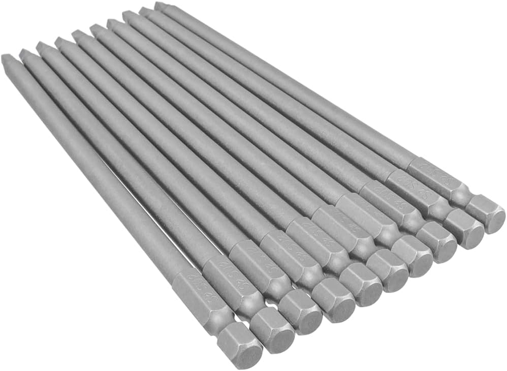 Wolfride 10pcs Square Head Bits #2 Square Drive Bit Set 1/4-Inch Shank Tip Bit #2 Long Magnetic Square Head Screwdriver Bits 5.9 Inch Length