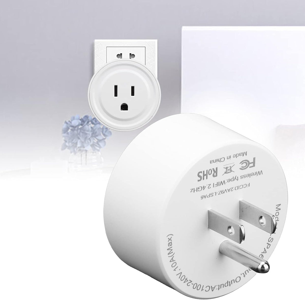 Smart Plug Socket WiFi Outlet AC100-240V with Remote Control & Timer Function On Off Switch Plug 50/60HZ for Industry Household Appliances US Plug 2.4GHz WiFi Only