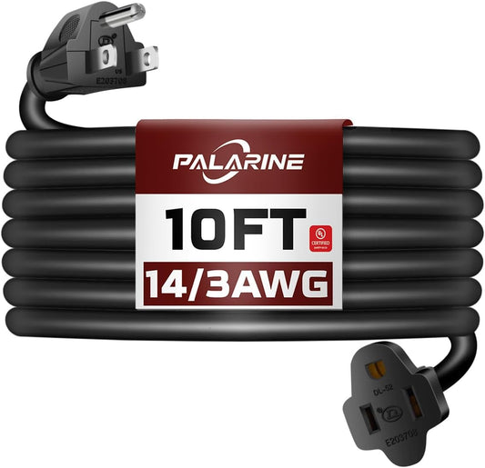 10 Ft Black Outdoor Extension Cord, 14 Gauge Heavy Duty Power Cord