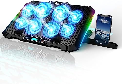 KLIM V8 Gaming Laptop Cooling Pad with 8 Fans + New Version + Gaming Laptop Cooler + Stable RGB Laptop Stand with Fan + Compatible up to 17" + 2 USB Ports + Phone Holder + 5 Year Assurance