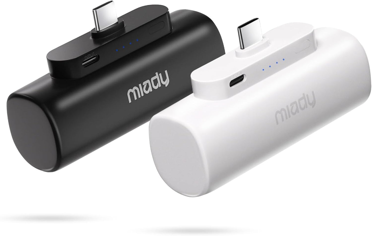 Miady 2-Pack Mini Portable Charger Built-in USB C Connector Small PowerBank | 5000mAh丨Lightweight丨for Backpack Travel丨Compatible with iPhone 17 Galaxy Android丨Ultra-Compact丨Flight-Safe丨18Wh丨Black+White