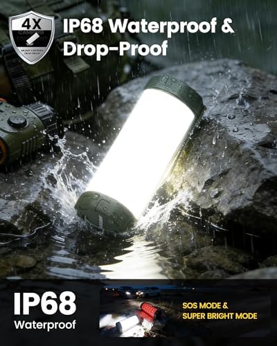 Glocusent 106 LED Camping Lights, 5000mAh Rechargeable Lantern for Outages | 5 Brightness 3 Modes & SOS, Lasts 80hrs, IP68 Waterproof, Max 1200LM, 5000mAh Lanterns, Hiking, Emergency Camping Essentials