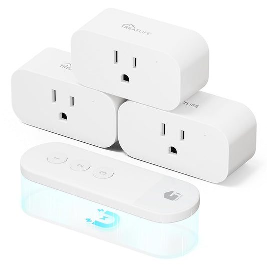 TREATLIFE 3Pack Mini Remote Control Outlet Plug with Magnetic Remote, 15A/1800W Wireless Light Switch for Lamps, Fans, Household Appliances, No Hub Required, 2 Years Warranty