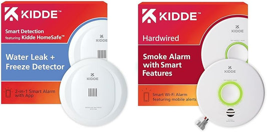 Kidde WiFi Water Leak Detector & Freeze Alarm, Alexa Device, Smart Leak Detector & Smart Smoke Detector, WiFi, Alexa Compatible Device, Hardwired w/Battery Backup, Voice & App Alerts