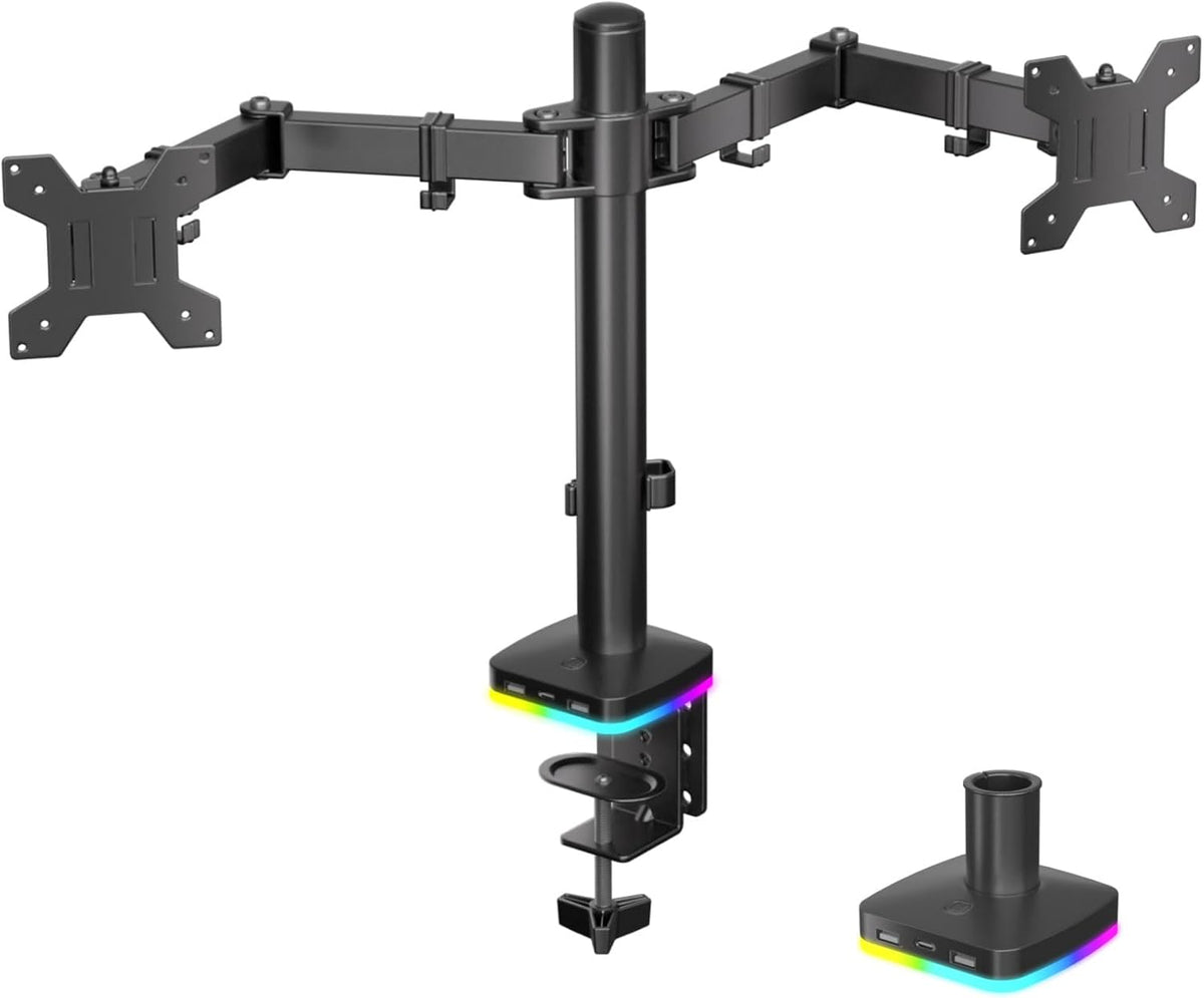 Afaloona RGB Dual Monitor Arm with USB Hub, Desk Mount for 13-27" Monitors