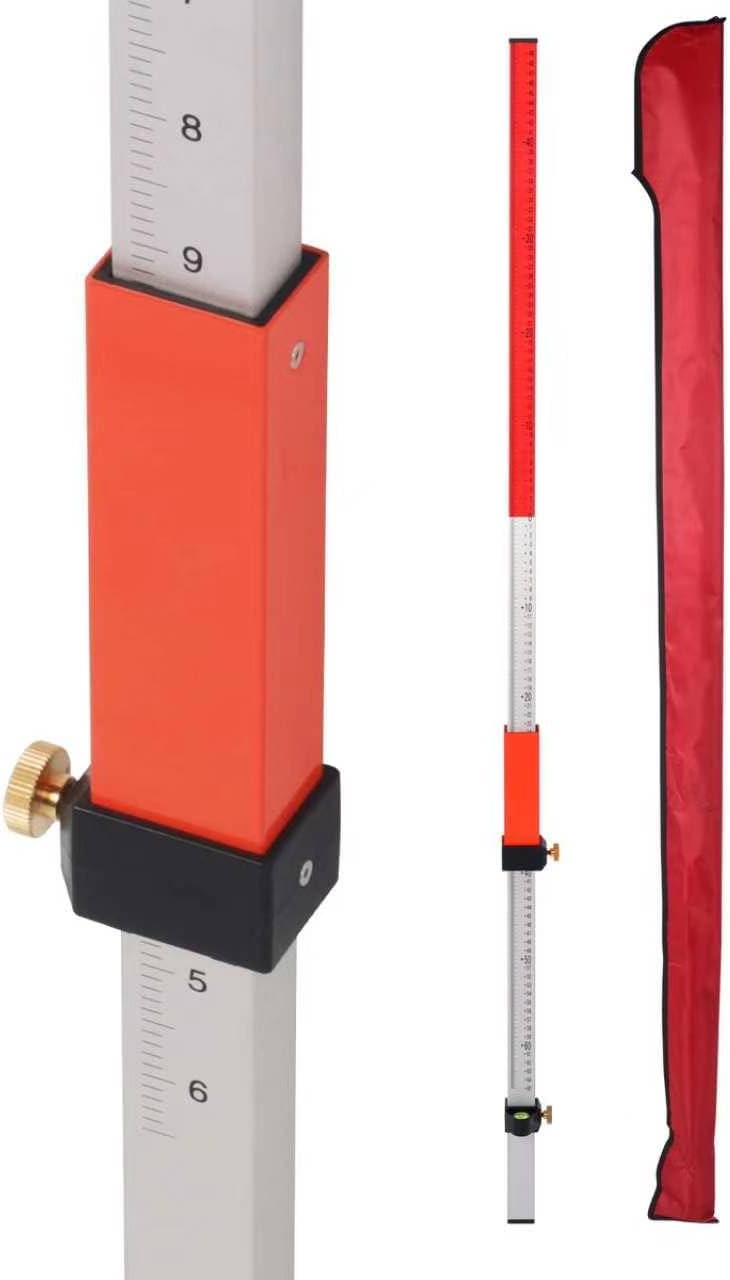 Laser Grade Rod, Laser level Suit for Rotary Laser Level Grade Rod With Quick Lock Aluminum rod to Measure, Inch Scale at Front & Metric Scale at Back Rod with Carrying Case