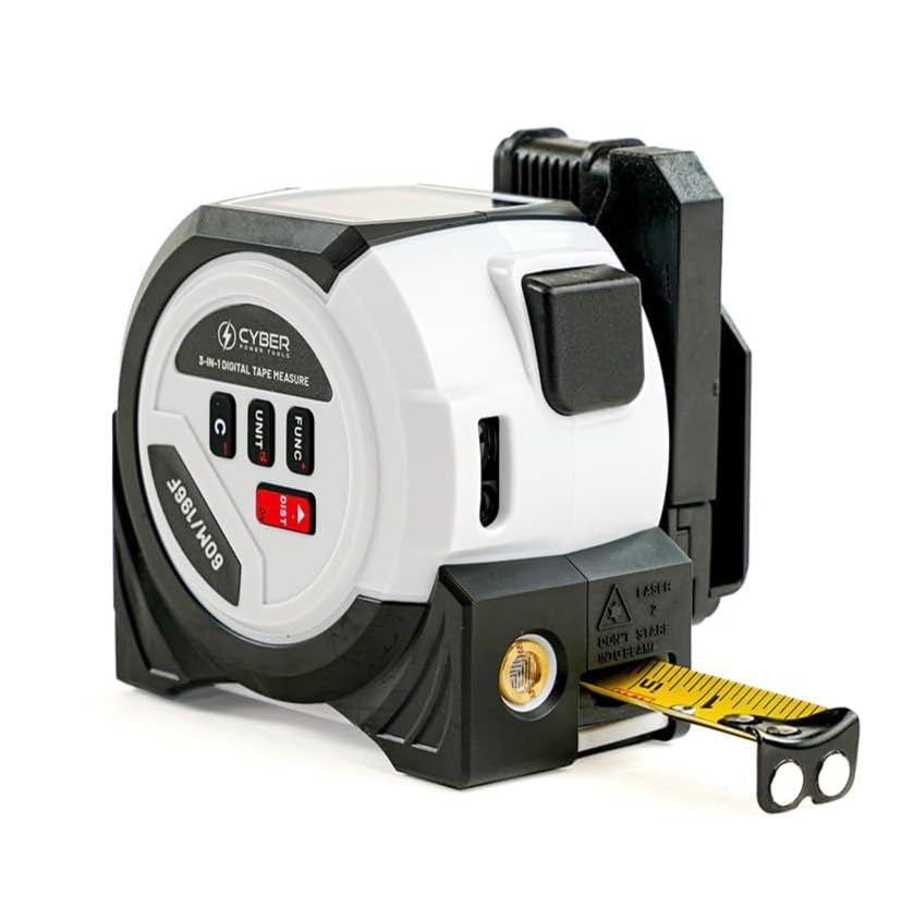 Cyber Measure Pro 3-in-1 Digital Tape Measure with Laser Measurement, Belt Clip & Screwdriver, Battery Powered (2X AAA) – Precision Measuring Tool for Home & Professional Use