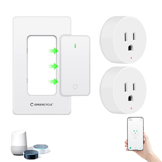 Greencycle Smart Plug with Wireless Wall Switch,No Wiring,2 Plugs