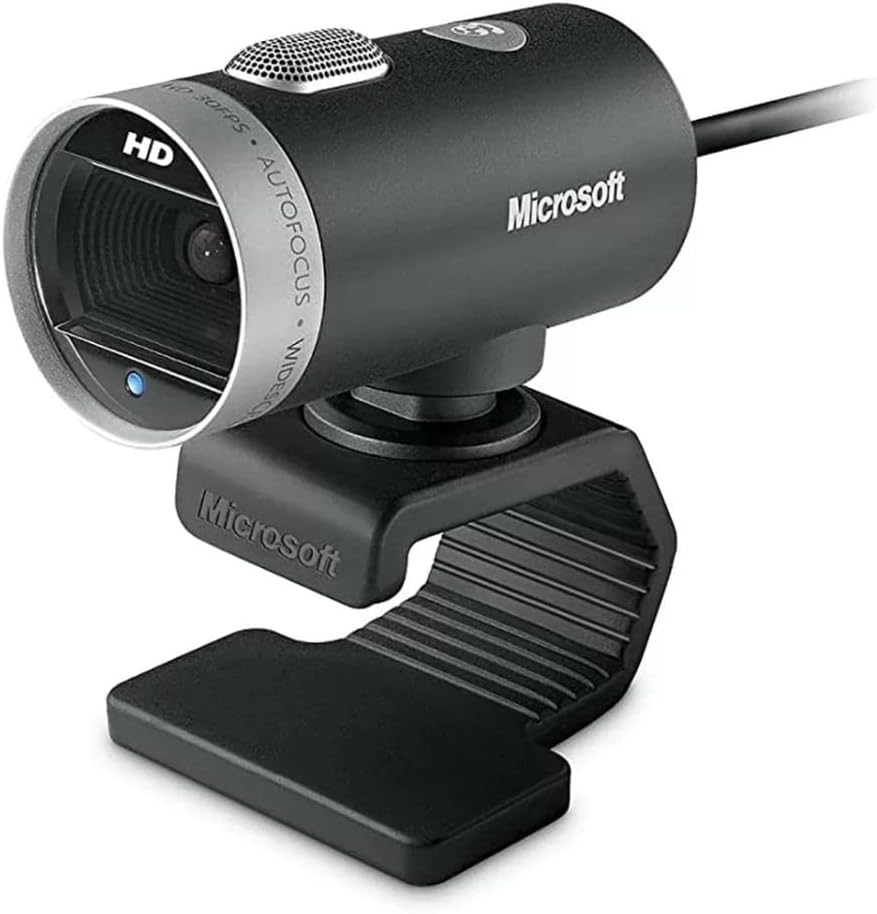 Microsoft LifeCam Cinema 720p HD Webcam with Built-In Noise-Cancelling Microphone, Light Correction, USB Connectivity, for Video Calling on Teams/Zoom, Compatible with Windows 8/10/11/Mac