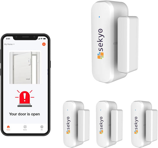 SEKYO Smart Home Security Combo – 2‑Way Video Calling Pet Camera with 2.8" Display + (4 Qty) Smart WiFi Door & Window Sensors | 1080P, 360° PTZ, App Control, Tuya Smart Life, Works with Alexa/Google H