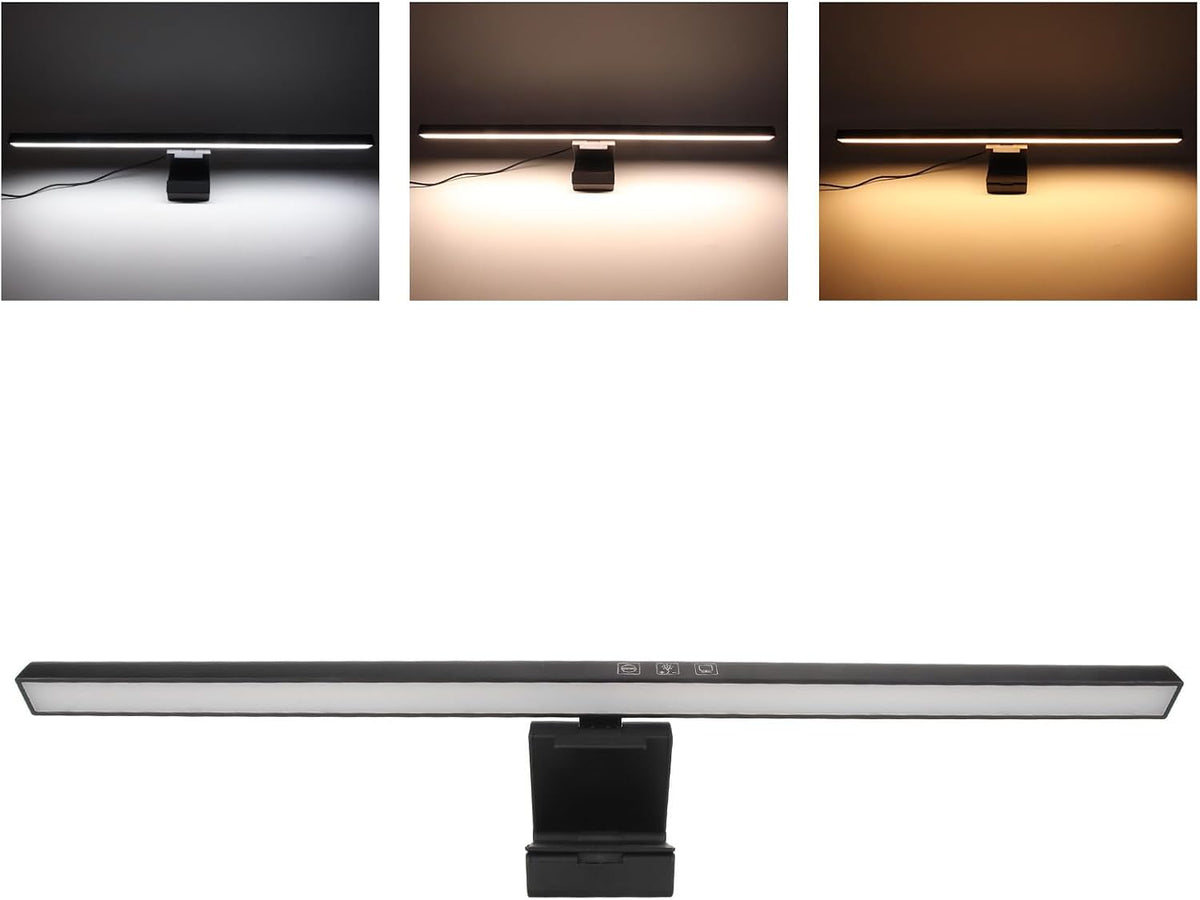 Monitor Light Bar Desk Light Bar 3 Switchable Light Modes Stepless Dimmable Touch Control Computer Screen Light Bar for Office Home White (Black)
