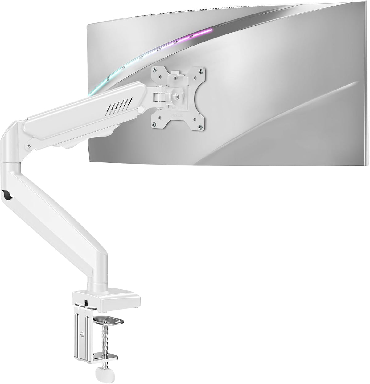 Single Monitor Desk Mount, 19-34 inch Adjustable Full Motion Monitor Arm, Computer Monitor Stand Holder with Clamp and Grommet Base, Fit 4.4 to 19.8lbs Screens, VESA Mount Bracket, White