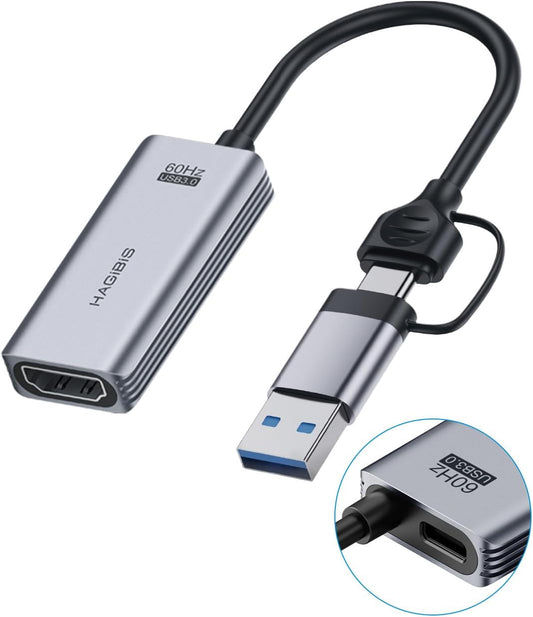 Hagibis USB3.0 Video Capture Card with 100W PD HDMI to USB/USB C 1080P HD 60fps Live and Record Video Audio Game MS2130 for Quest 3 2 Pro VR Switch2 PS4/5 Live Broadcast, Gaming, Streaming (UHC07P)