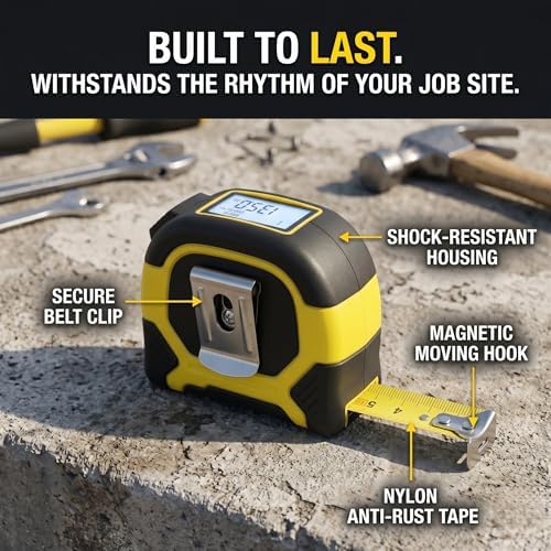 2-in-1 Laser Tape Measure - 130 Ft/40 m Digital Tape Measure & 16 Ft/5 m Measuring Tape Tool with Magnetic Hook, Pythagorean, Area, Volume, LCD Screen for Construction & Woodworker (M/in/Ft Unit)