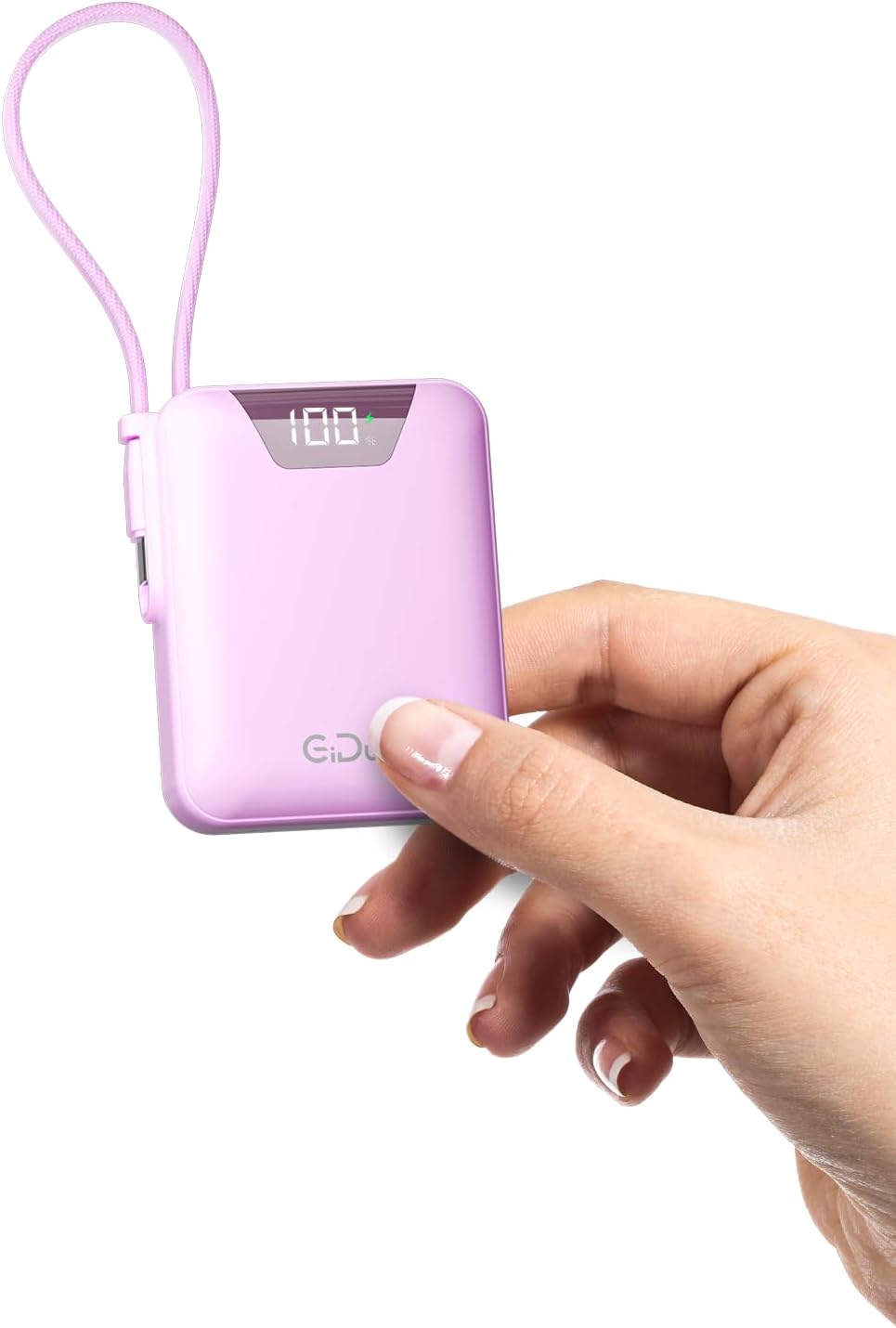 M1 Mini Portable Charger, 10000mAh Ultra-Compact Power Bank, 22.5W PD Fast Charging, Tpye-C Built-in Cable, Small External Battery Pack for iPhone, Samsung, Android iPad (Purple)