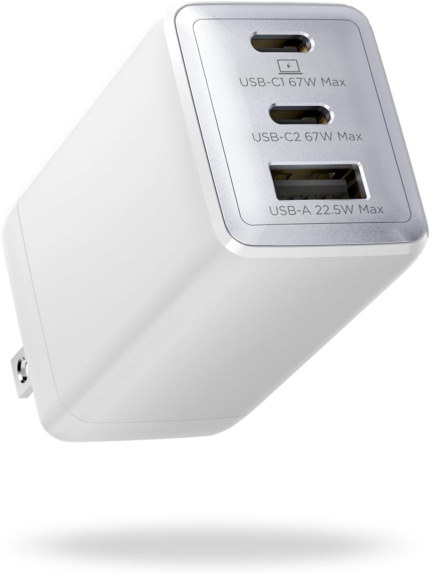 67W USB C Charger, 3-Port GaN Fast Charging Block with Foldable Plug, Compatible with MacBook Pro/Air, iPad Pro, iPhone 16/15/Pro, Galaxy S25/S24, Note20, Pixel, Apple Watch, (Black)