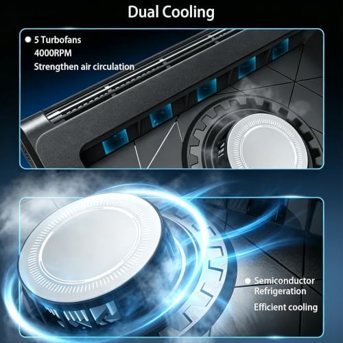 Gaming Laptop Cooling Pad with 5-Fan &Thermoelectric Cooler，Double Cooling