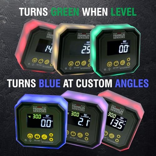 Franklin Sensors Light Cube, Digital Angle Gauge and Magnetic Level Tool | Turns Green When Level and Blue at Custom Reference Angles, Finds and Measures at 0 – 90 and 0 – 180 Degrees, Small Level