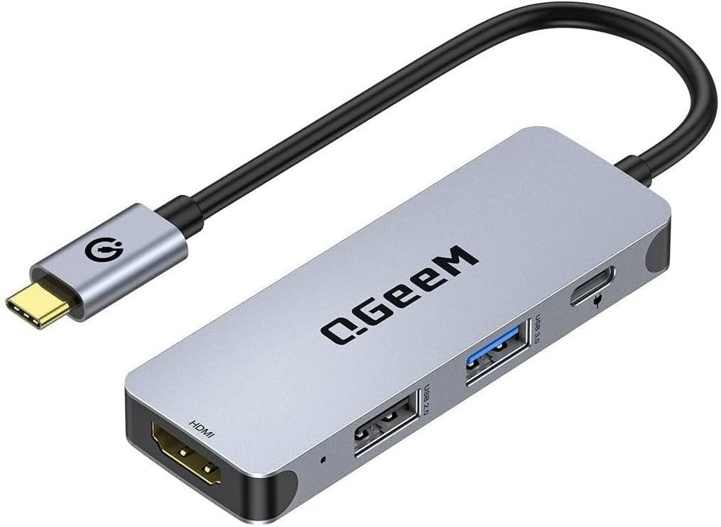 QGeeM USB C Hub 4 in 1 Multi-Port Digital AV Adapter 4K HDMI, 100W Power Delivery, 2 USB-A Data Ports, USB C Dongle Compatible for MacBook Pro Air Ipad HP Dell Lenovo iMac iPhone 15 Pro/Pro etc.