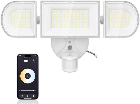 120W Smart Flood Light Outdoor, 12000lm Outdoor Security Lights with Motion Sensor, WiFi Alexa Floodlight APP Control, 2700K-6500K LED Light for Outside, IP65 Waterproof, White