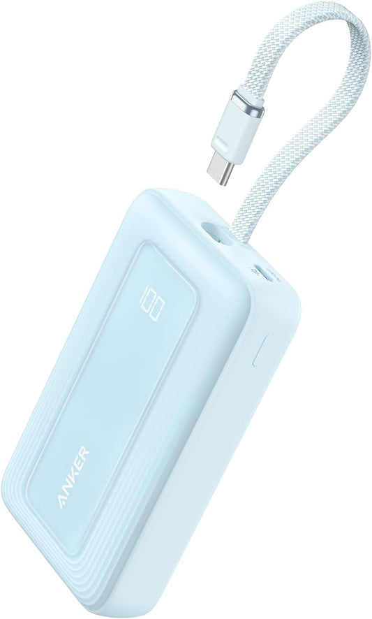Anker Power Bank,10,000mAh 30W with USB-C Travel Essential Portable Charger | 30W Portable Charger with USB-C Input and Output for iPhone 17 / 16, Galaxy, and More (Blue)