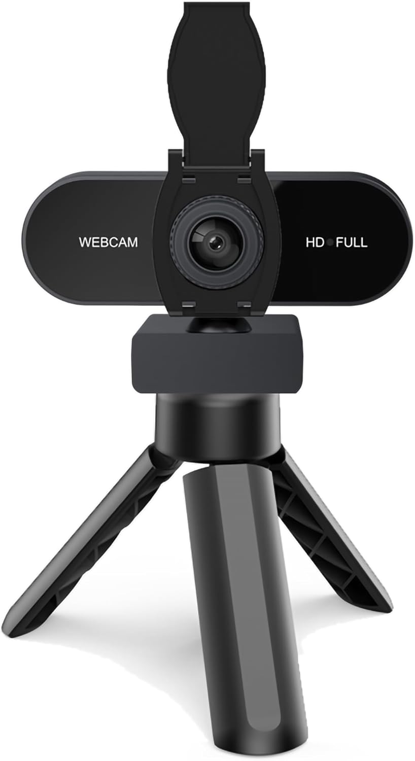 1080P HD Webcam with Microphone, Noise Cancellation, Privacy Cover, Wide-Angle Lens, Auto Light Correction, Plug & Play USB Webcam for Laptop, Desktop, PC, Mac, Zoom, Skype, Streaming (1080p)