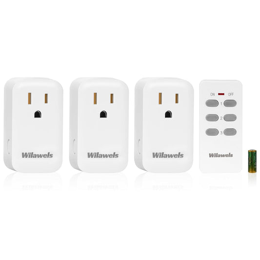 Remote Control Outlet, WILAWELS Wireless Remote Light Switch, Expandable Electrical Outlet Switch for Lamp, Light, Fan, Appliance, 100ft RF Range, FCC Listed, 1 Remote + 3 Outlets W02RC1306