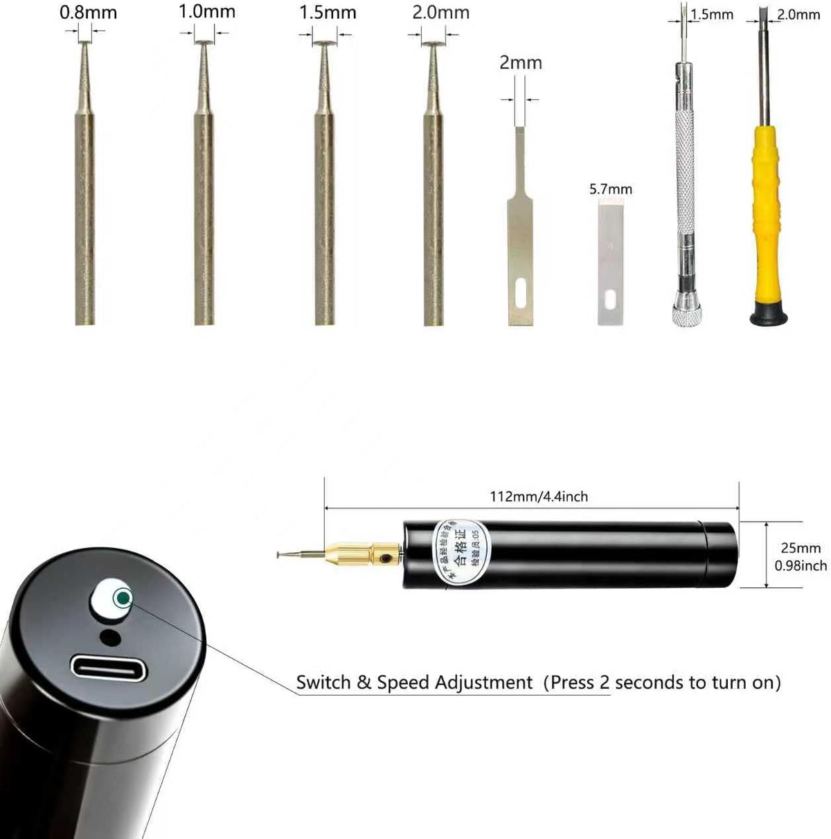 Damaged Screw Removal for Cell Phone Rechargeable Broken Screw Extractor Kit for iPhone Cell Phone Repair Tool 4 Size Grinding Heads Portable Screw Extractor for Laptop/Pad Electronic Products