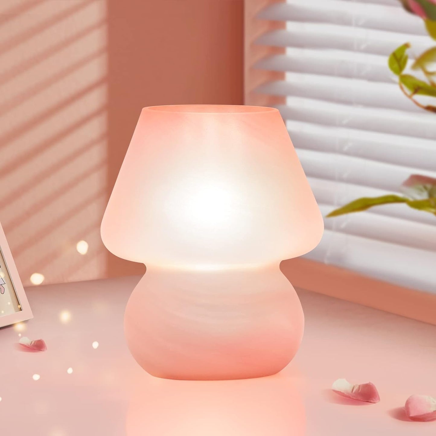 ONEWISH Mushroom Lamp Small Vintage Table Lamp for Bedroom Nightstand, Bedside Lamp Translucent Glass Stepless Dimmable, Murano Aesthetic Home Decor for Living Room Kitchen(Black)