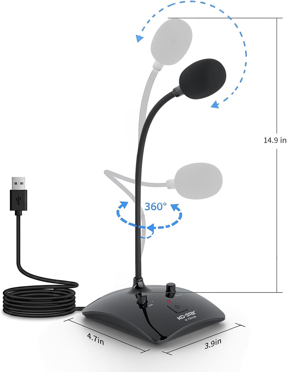 USB Gooseneck Conference Microphone, Flexible 360° Omnidirectional Desktop Mic with Noise-Canceling, Mute Button & Volume Control, Plug & Play for Meeting, Streaming, Podcast, PC/Mac/Laptop