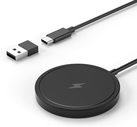Wireless Charger, 6.5ft / 2m 15W Max Fast Magnetic Wireless Charging Pad Compatible with iPhone 16/15/14/13/12 with USB-A Converter Black