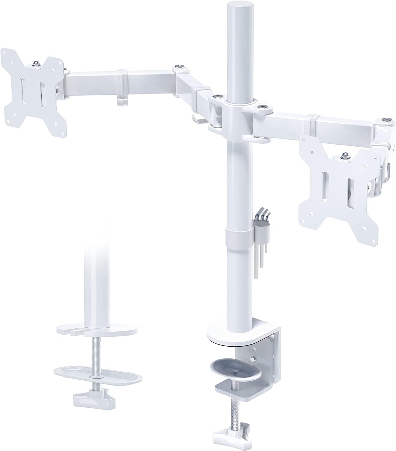 BONTEC Dual Monitor Desk Mount, 13-27 Inch, 22lbs, VESA 75x75/100x100,White | Full Motion Adjustable Stand, Heavy Duty Arms, C Clamp and Grommet Base, Cable Management for Flexible Screen Positioning