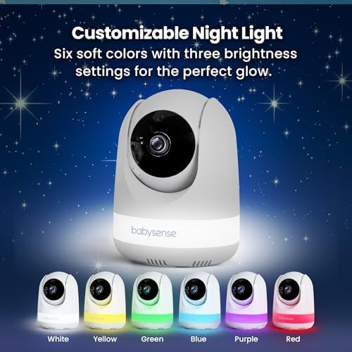 Babysense Add On Camera Video Baby Monitor MaxView, Remote Pan Tilt Zoom, Two-Way Talk-Back Audio, Long Range, Night Vision, RGB Night Light, Lullabies, Temperature Monitoring