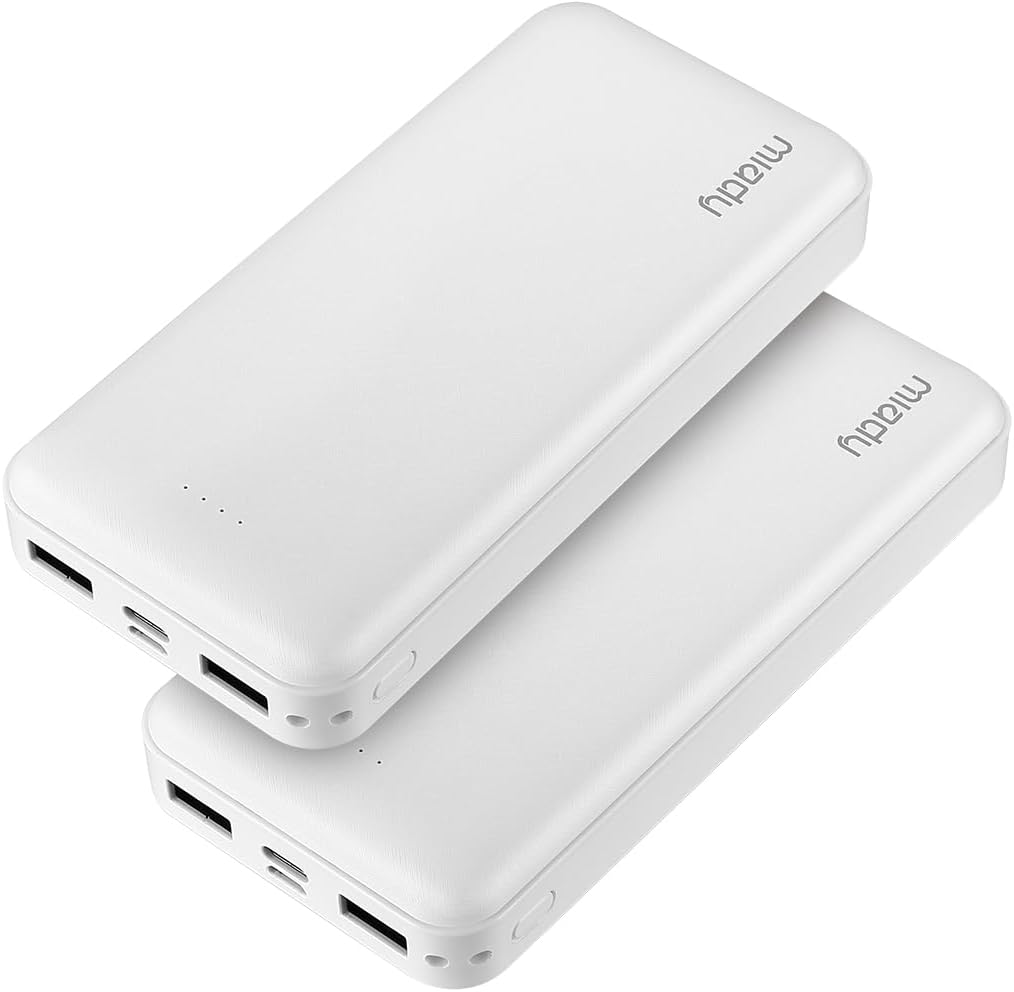 Miady 2-Pack Portable Charger PD 22.5W Power Bank 20000mAh Battery Pack | 74Wh丨Fast Charging丨3 Outputs 2 Inputs丨High Capacity丨Compatible with iPhone 17 iPad Android etc丨for Travel Camping丨White+White