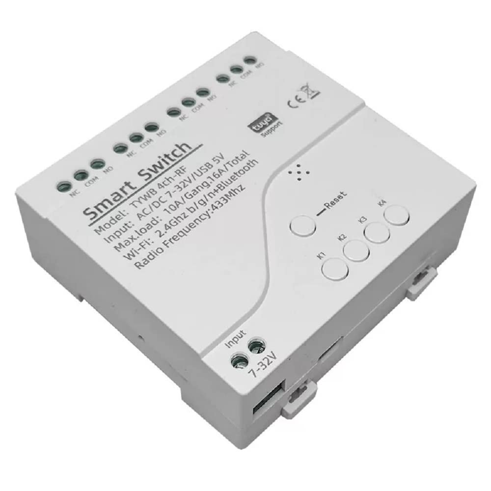 4 Channel Smart WiFi RF Bluetooth Wireless Dry Contact Relay Switch Module,Phone app Remote Control,Compatible with Alexa Google Home (Tuya 4CH 5V AC/DC7-32V)