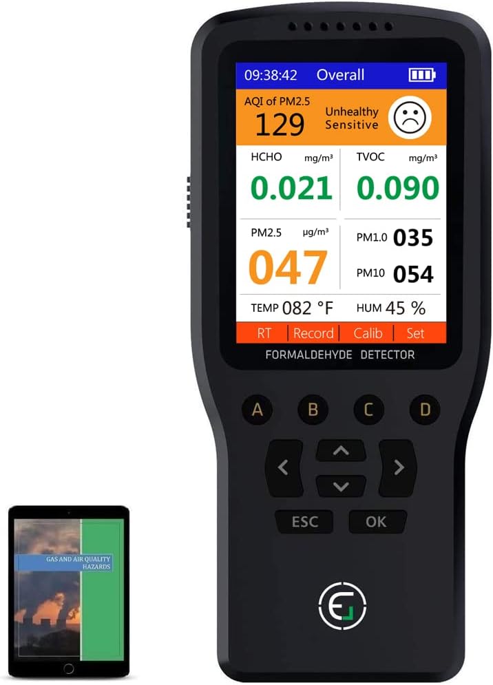 Air Quality Monitor, Formaldehyde Detector, Temperature & Humidity Meter, Pollution Tester, Sensor; Detect PM2.5/PM10/PM1.0 Micron Dust, Test Indoor TVOC Volatile Organic Compound Gas; eBook