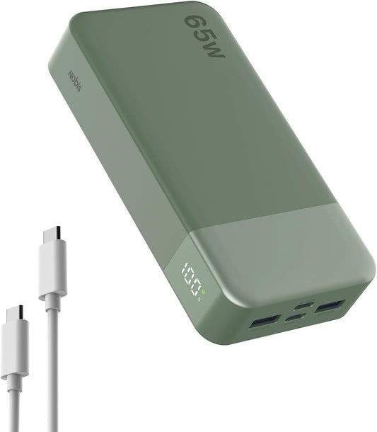NOBIS Portable Charger 20000mAh 65W Power Bank Fast Charging | 2C+2A Battery Pank with Digital Display, Dual USB-C Fast Charging for Laptop, Phone, Tablet, On-the-Go External Battery Pack