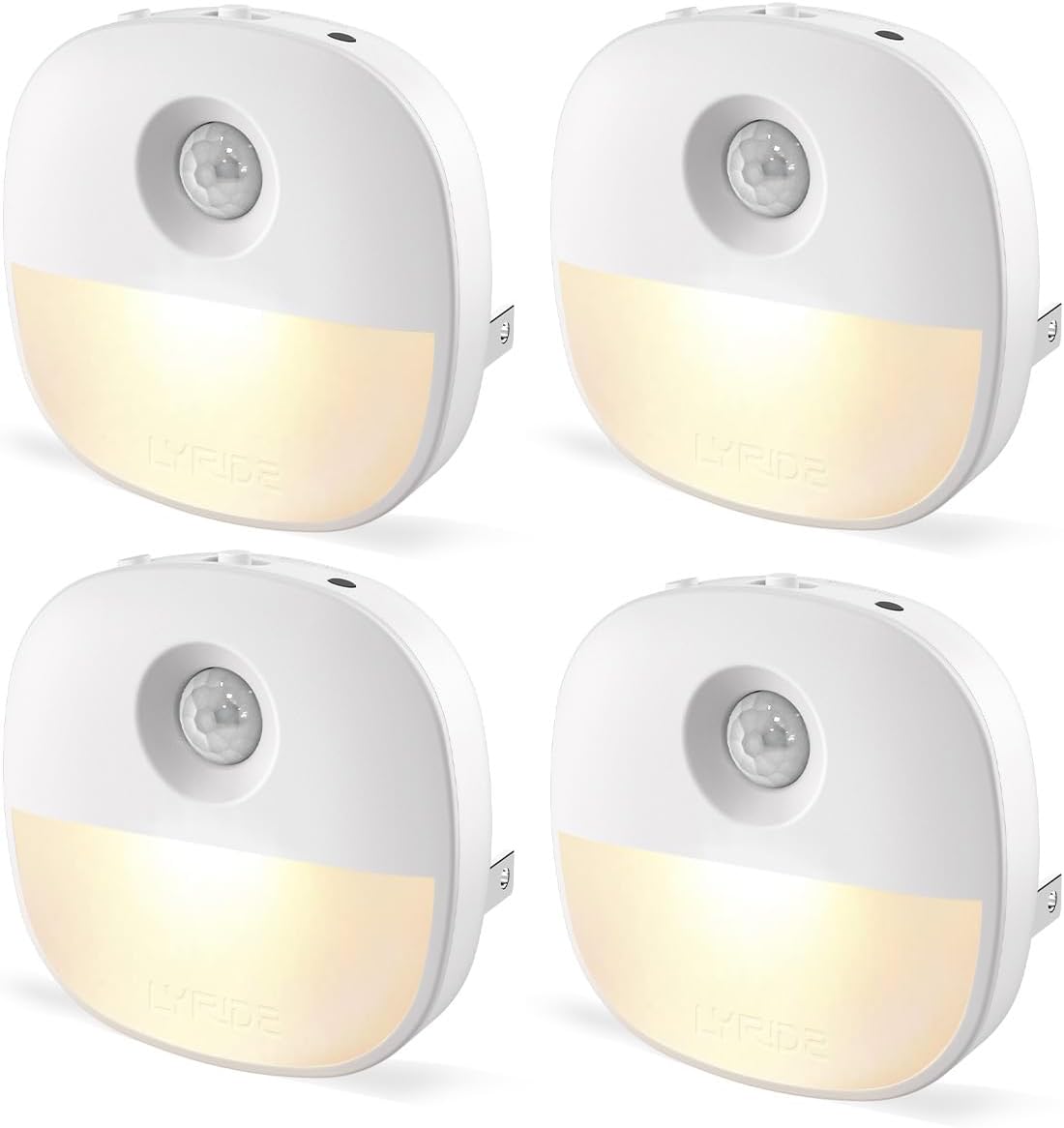 Lyridz Plug in Night Light with Motion Sensor and Dusk to Dawn Sensor, Dimmable Warm Nightlight with 1-50lm Adjustable Brightness Indoor for Bedroom, Bathroom, Stairs, Hallway, 4 Pack