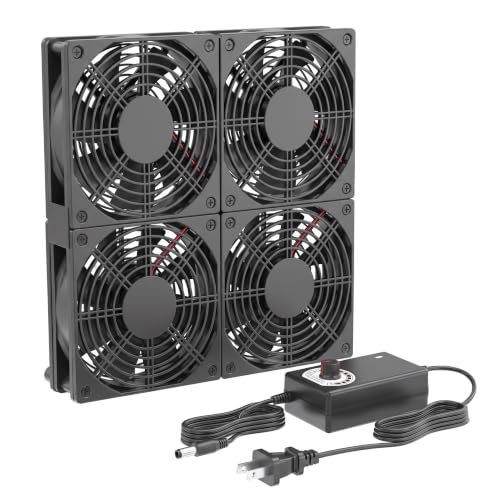 Adjustable Speed 4 Fans Cooling Pad, 4x120mm Computer Fan with AC Power Speed Controller Cooling for Game Console Laptop Router Network Cabinet