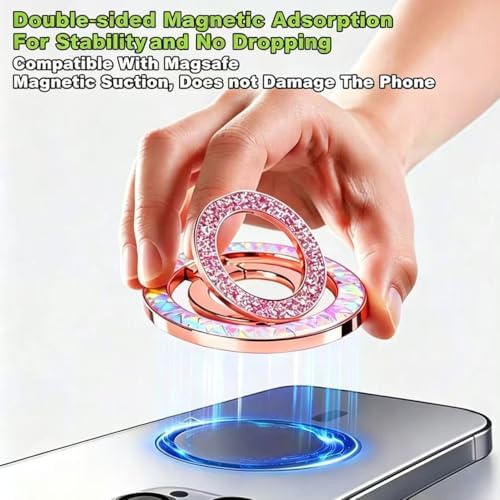 Magnetic Phone Ring for MagSafe Phone Grip - [Super Magnet] Stylish Ring Holder Stand with for iPhone 17 16 15 14 13 12 Pro Max Air, Mag Safe Women Decor Accessories, Glitter Gold 2026 New