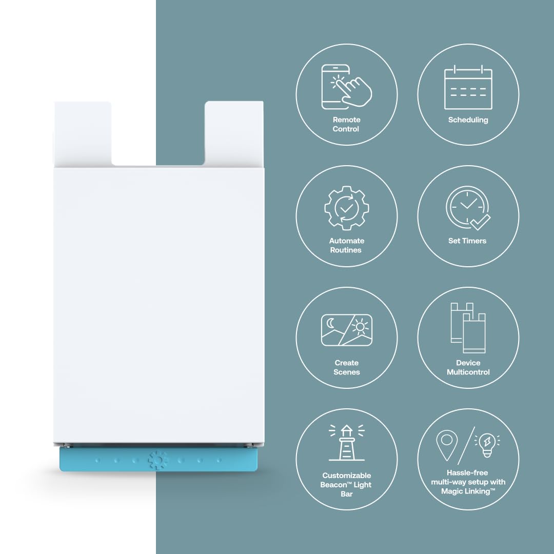 Smart Light Switch (Gen 2) by Deako, Single Pole, 3-Way, 4-Way, 2.4 GHz Wi-Fi, Programmable, Remote App, Voice Control w/Alexa, Google Assistant, Samsung, No Hub Required, Neutral Wire Required, White