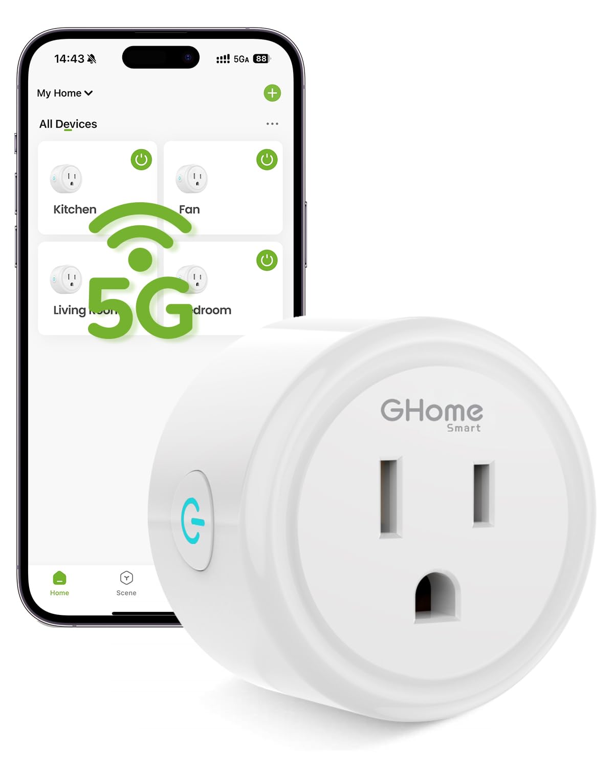 GHome Smart 5G 15A WiFi Smart Plug Compatible with Alexa and Google Home, Outlet Timer Smart Home WiFi Outlet Timer with Remote Control, 5GHz and 2.4GHz Wi-Fi Sockets, ETL FCC Listed, White, 1 Pack
