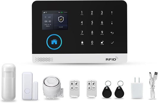 2G/4G Wireless Home Alarm Security System 9PCS 433MHz LCD Display with Host Remote Controls Alarm Window Door Sensor WiFi+GSM Auto Dial Alarm Compatible with Alexa Google Home Voice Control