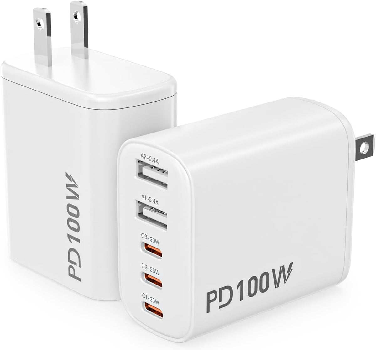 5-in-1 USB C Charger Fast Charging Block,2Pack USB Plug Type-C Wall Adapter