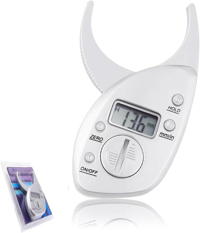 Digital Body Fat Caliper with LCD Display – Handheld Skinfold Fat Tester with Body Tape Measure, Accurate Body Fat Measurement Tool for Men and Women, Portable Fitness Analyzer, mm/in Units