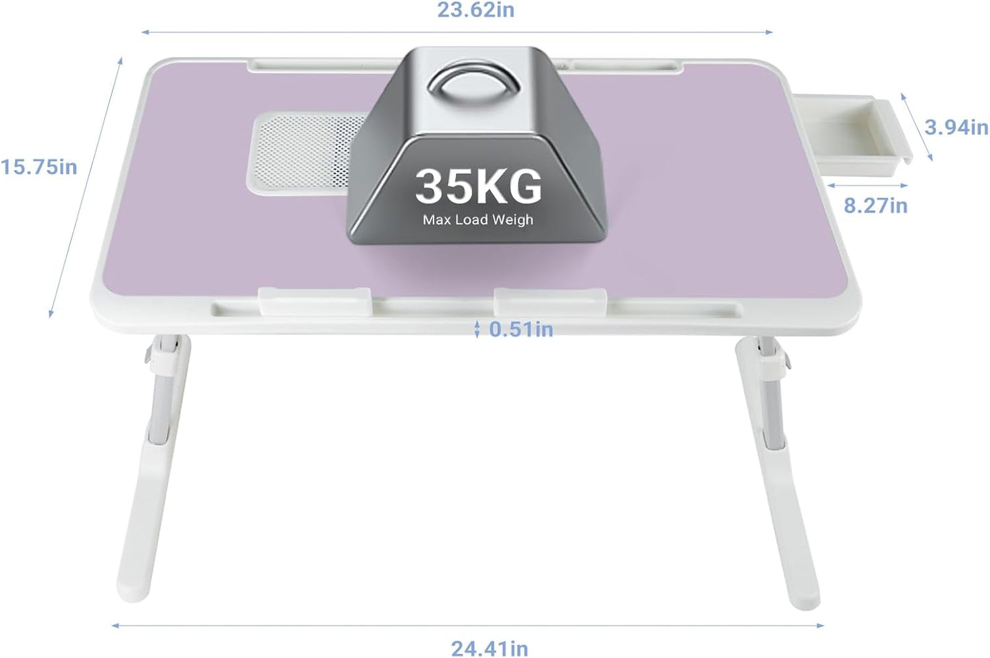 iXTRA Adjustable Laptop Lap Desk with Cooling Fan USB Light for Adults 60x40cm,Purple