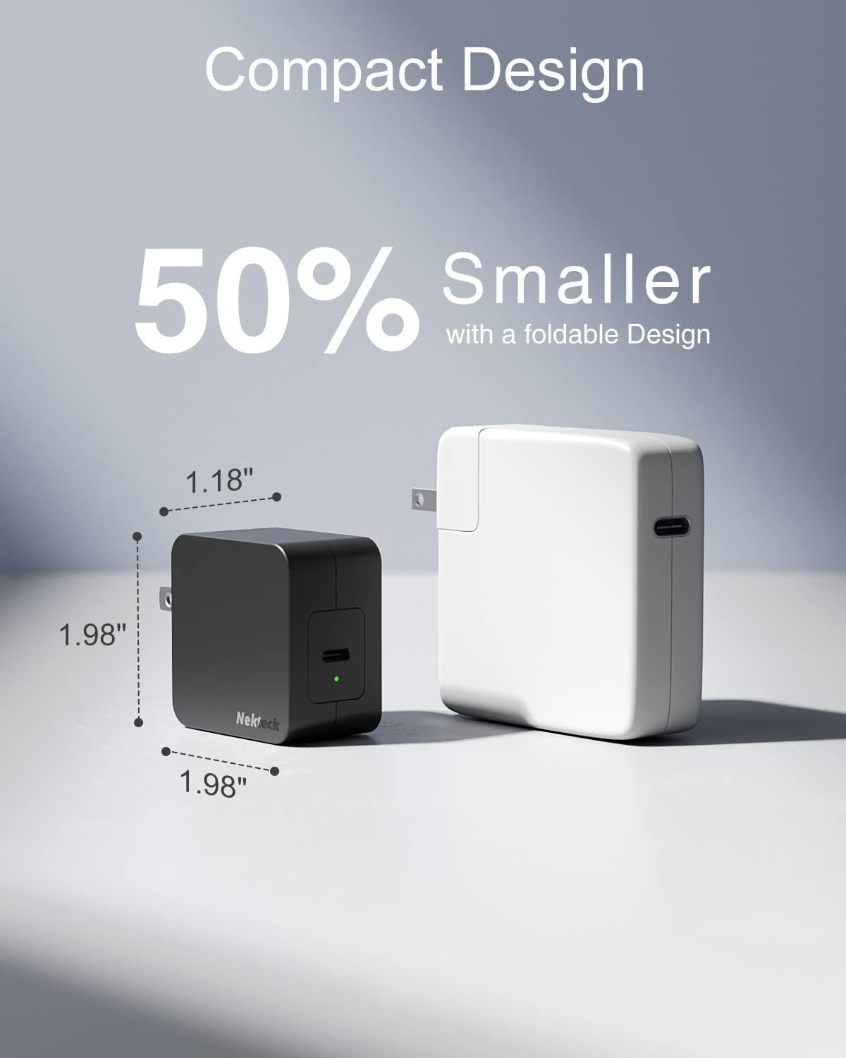 Nekteck 60W USB C Charger, GaN PD 3.0 Fast Charging with Foldable Plug | GaN Charger, Compatible with MacBook Air/Pro, iPhone 16/17 Series, Stable Charging Adapter, Portable for Travel, Office, Home